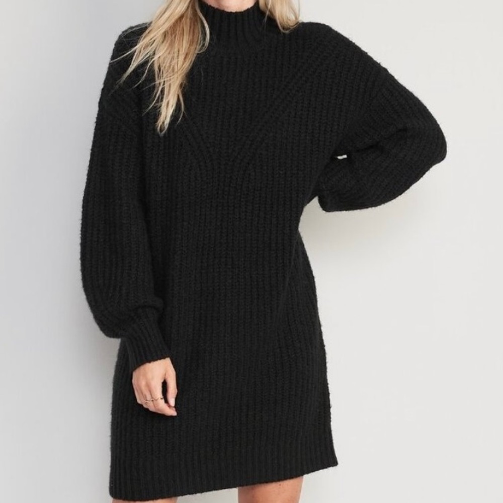 Old Navy Black Ribbed Knit Mini Sweater Dress - Picture 1 of 5